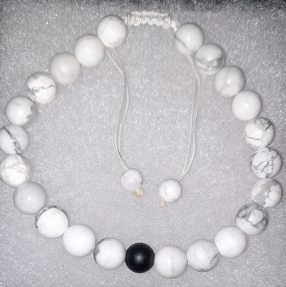 White howlite gemstone beaded adjustable Cord Mens bracelet